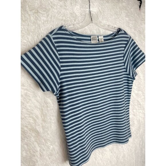 Jason Maxwell Women's Large Short Sleeve Blue Striped Knit Top - Picture 3 of 5